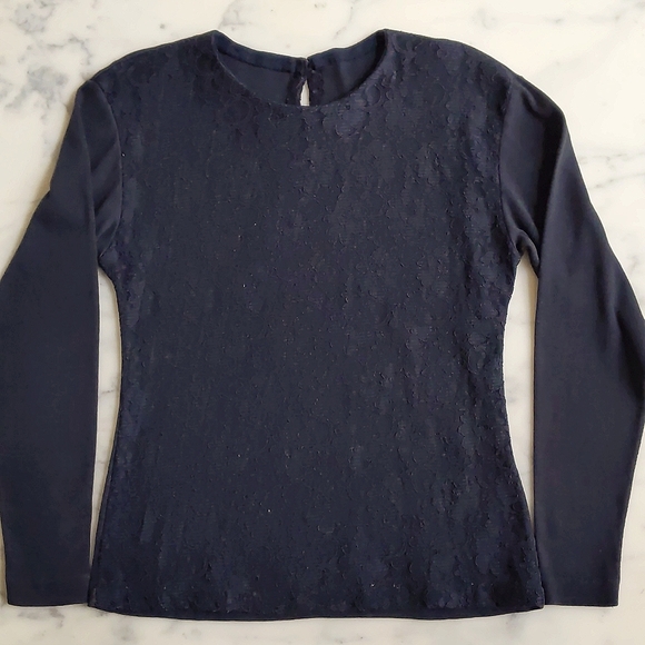 Black Long Sleeve Cotton Top with Lace Front. - Picture 1 of 6